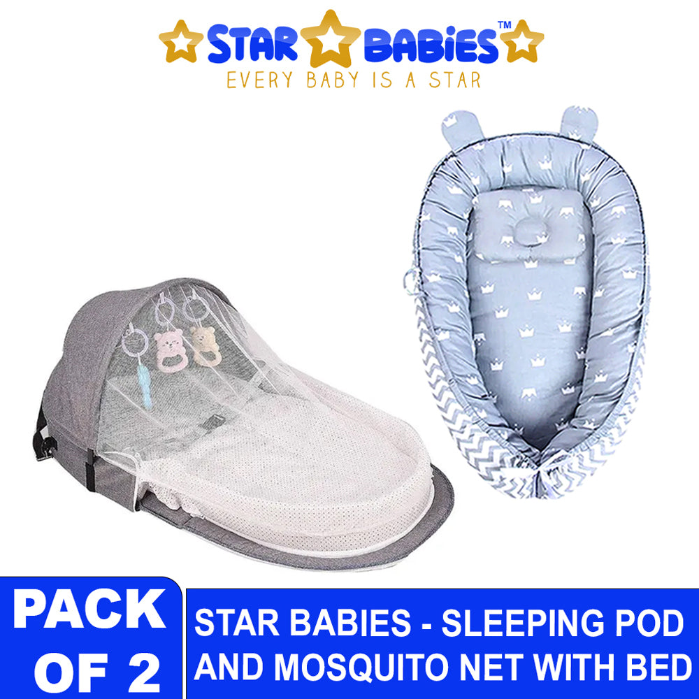 Star Babies Baby Sleeping Pod & Bed With Baby Mosquito 2-Pc Set - Grey