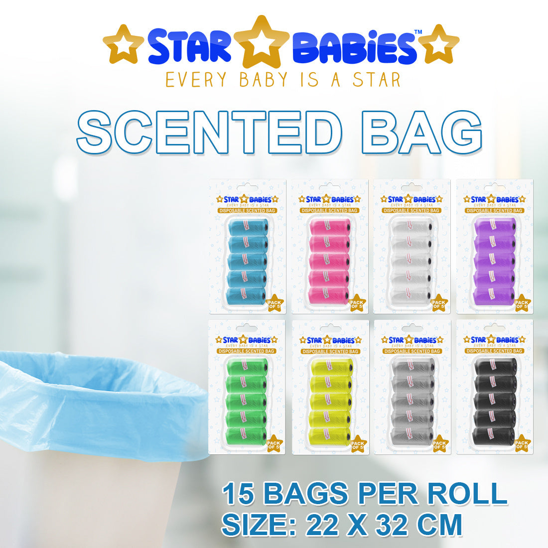 Star Babies - Scented Bag Blister - Pack of 5/75 Bags - Gray