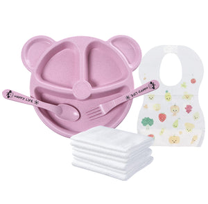 Star Babies Baby Plate & Disposable Towel 3pcs & Bibs 10pcs - Pink