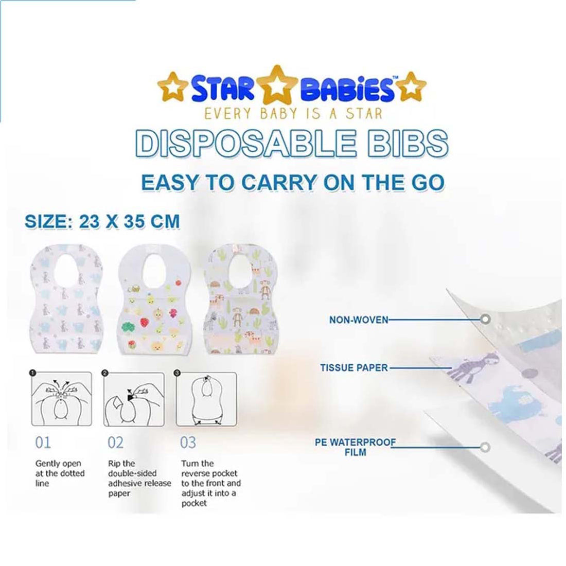 Star Babies Baby Plate & Disposable Towel 3pcs & Bibs 10pcs - Pink