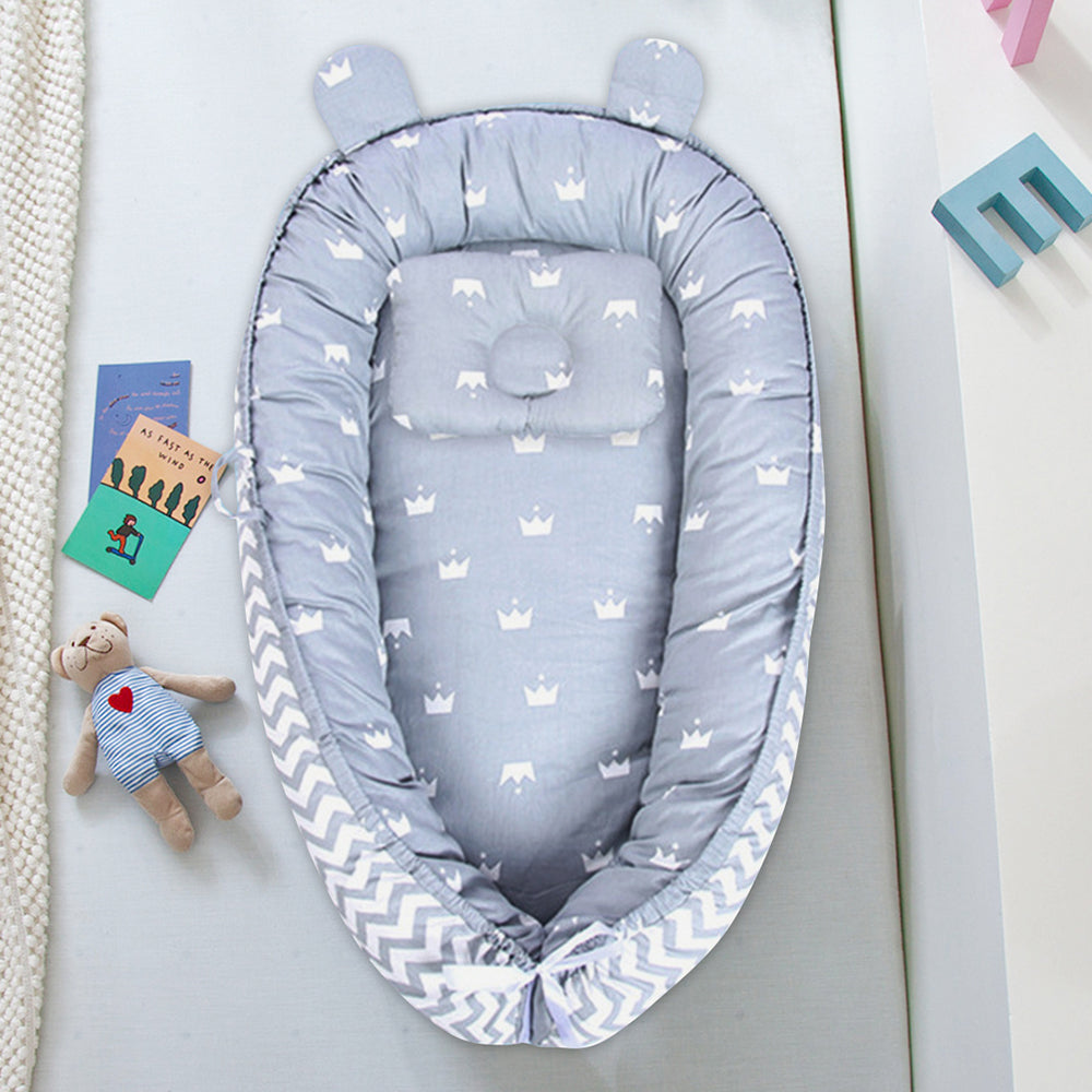 Star Babies Baby Bed Sleeping Pod - Blue with Caddy Diaper Organizer - Black