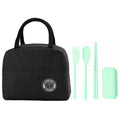Star Babies Insulated Mini Lunch Bag with Foldable Fork- Spoon Set Blac & green