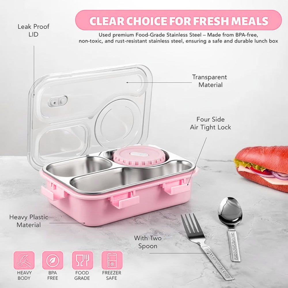 Star Babies -Insulated Lunch Bag with 304 Stainless Steel Bento Lunch Box – 4-Compartment Leak-Resistant Food Container with Stainless Steel Cutlery Set