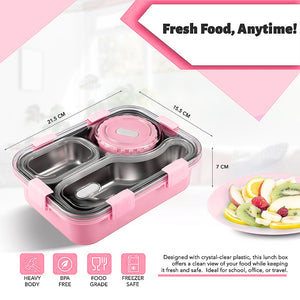 Star Babies -Insulated Lunch Bag with 304 Stainless Steel Bento Lunch Box – 4-Compartment Leak-Resistant Food Container with Stainless Steel Cutlery Set
