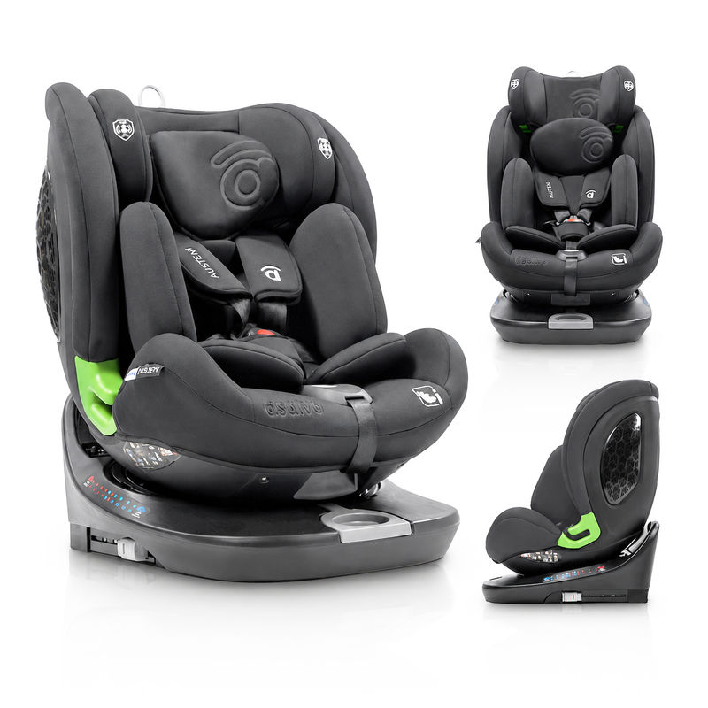 Asalvo Austen3 360° Rotating i-Size Car Seat with ISOFIX, Grey, Rear & Forward Facing