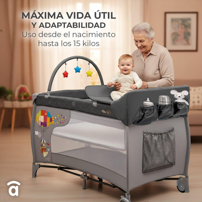 Asalvo Zeppelin 3-in-1 Complete Travel Crib Plus, Cradle, Playard & Changing Table - 0-months to 15 kg.