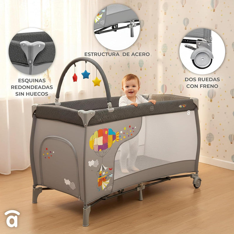 Asalvo Zeppelin 3-in-1 Complete Travel Crib Plus, Cradle, Playard & Changing Table - 0-months to 15 kg.