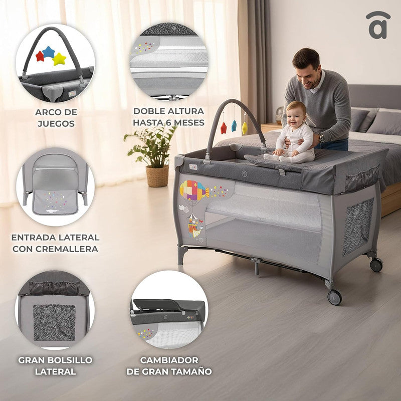 Asalvo Zeppelin 3-in-1 Complete Travel Crib Plus, Cradle, Playard & Changing Table - 0-months to 15 kg.