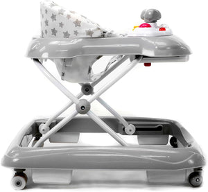 Asalvo Diver Baby Walker, 12 Melodies, LED Lights, 3 Heights, 6-12 months, Stars Grey