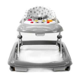 Asalvo Diver Baby Walker, 12 Melodies, LED Lights, 3 Heights, 6-12 months, Stars Grey