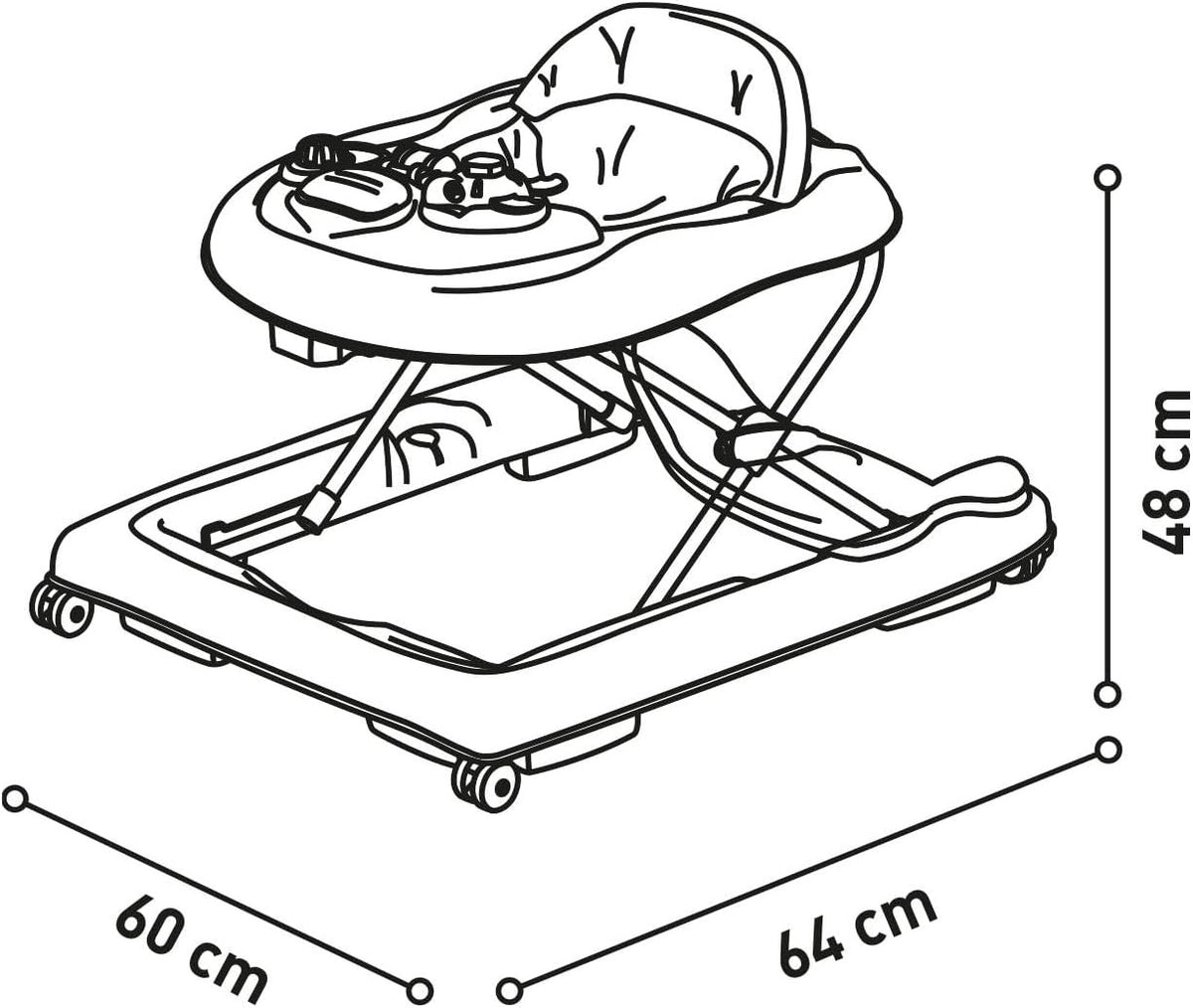 Asalvo Diver Baby Walker, 12 Melodies, LED Lights, 3 Heights, 6-12 months, Stars Grey