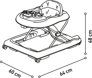 Asalvo Diver Baby Walker, 12 Melodies, LED Lights, 3 Heights, 6-12 months, Stars Grey