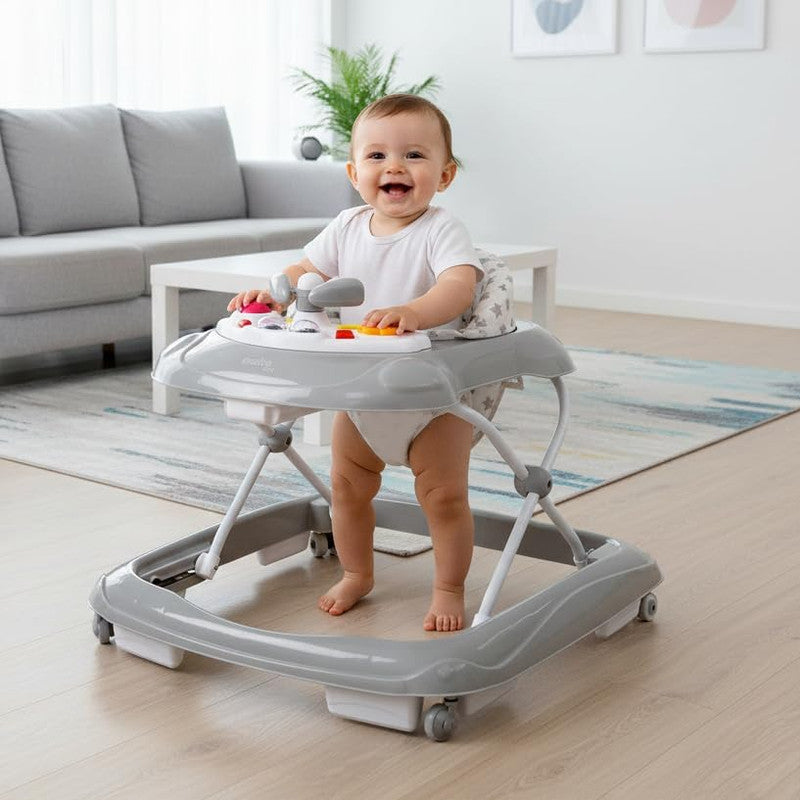 Asalvo Diver Baby Walker, 12 Melodies, LED Lights, 3 Heights, 6-12 months, Stars Grey