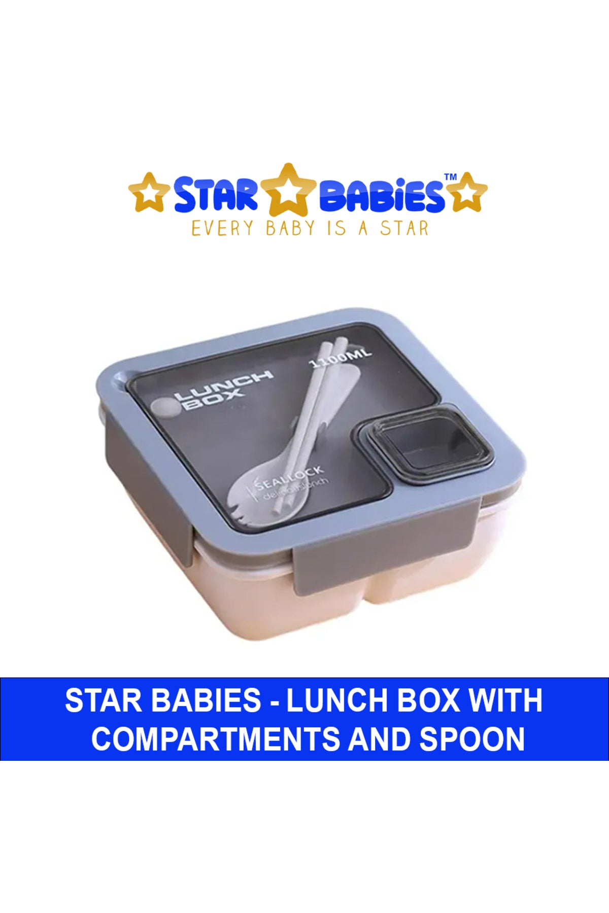 Star Babies - Lunch Box With 2 Compartments, Spoon And Fork - Blue/Pink - 1100ml