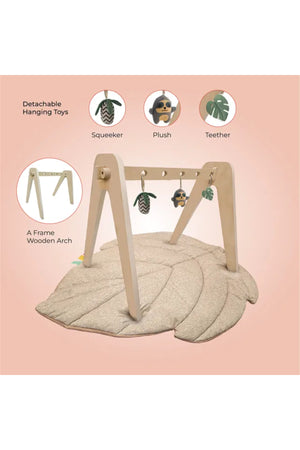 MOON Natures Nook Maple Leaf Shaped Baby Playmat with Wooden 'A' Frame Arch-Tummy Time for 6M+ Toddlers - Beige