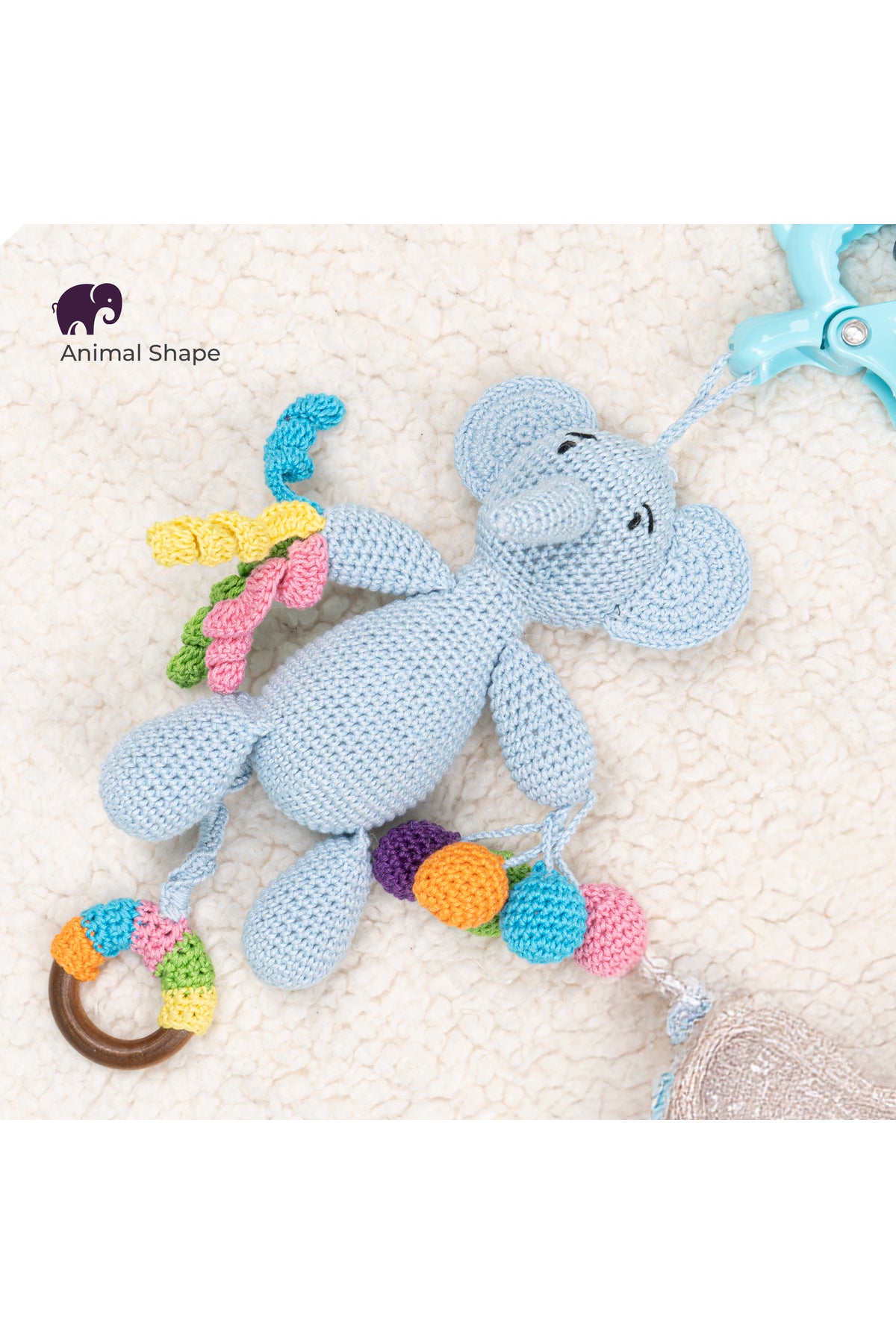 MOON Handcrafted Crochet  Toy with  Ring & Clip Hanger-Elephant