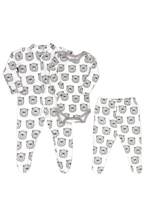 MOON Organic Baby 3 in 1 Gift Set- Romper-Body Suit-Jogger for 6-9 Months -Bear Print