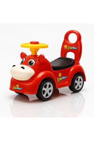 StarMarz Animal Ride-On Car – Cute Foot-to-Floor Baby Push Car with Fun Cartoon Face, Steering Wheel & Backrest – Durable Indoor/Outdoor Ride-On Toy for Toddlers (1–4 Years) – Red