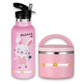 Star Babies Cute Rabbit Theme Anti Spil Stainless Steel 500ml Water Bottles, Vacuum Insulated Double Wall Travel Bottle with Leak-Proof hot and cold with a special Straw 3 to 6 Years-  Pink with food jar -Pink 500ml