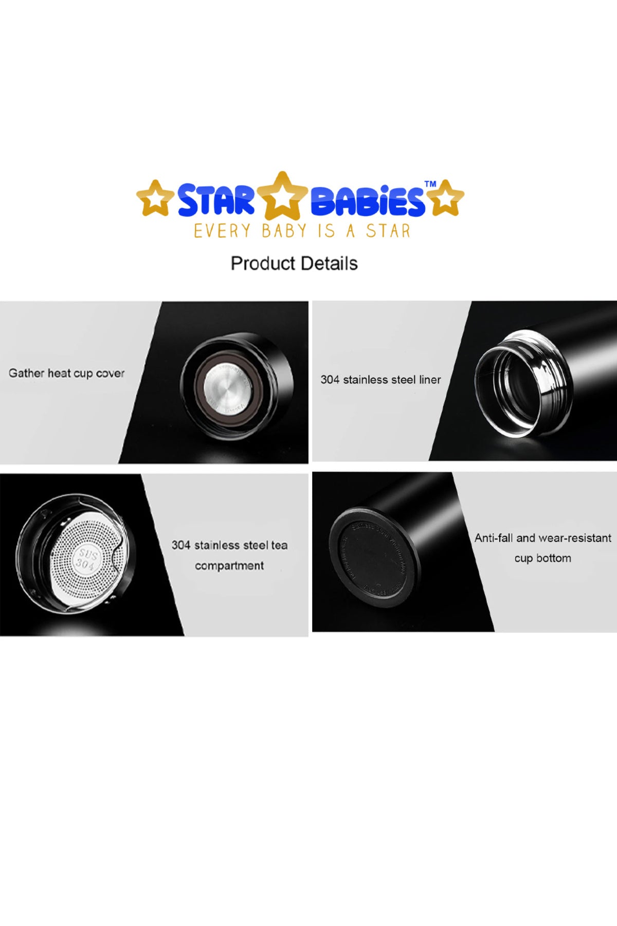 Star Babies - Insulated Stainless Steel Water Bottle - White - 500ml