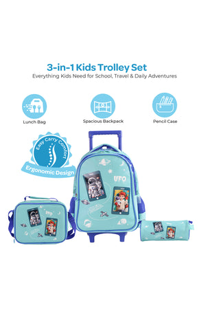 MOON  Astronaut 3 in 1 Trolley Set   - (16-Inch) Premium Kids School Bag with Lunch Bag & Pencil Case