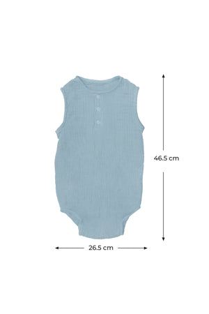 MOON Organic Crinkle Muslin Onesie (18-24 Months)-Blue