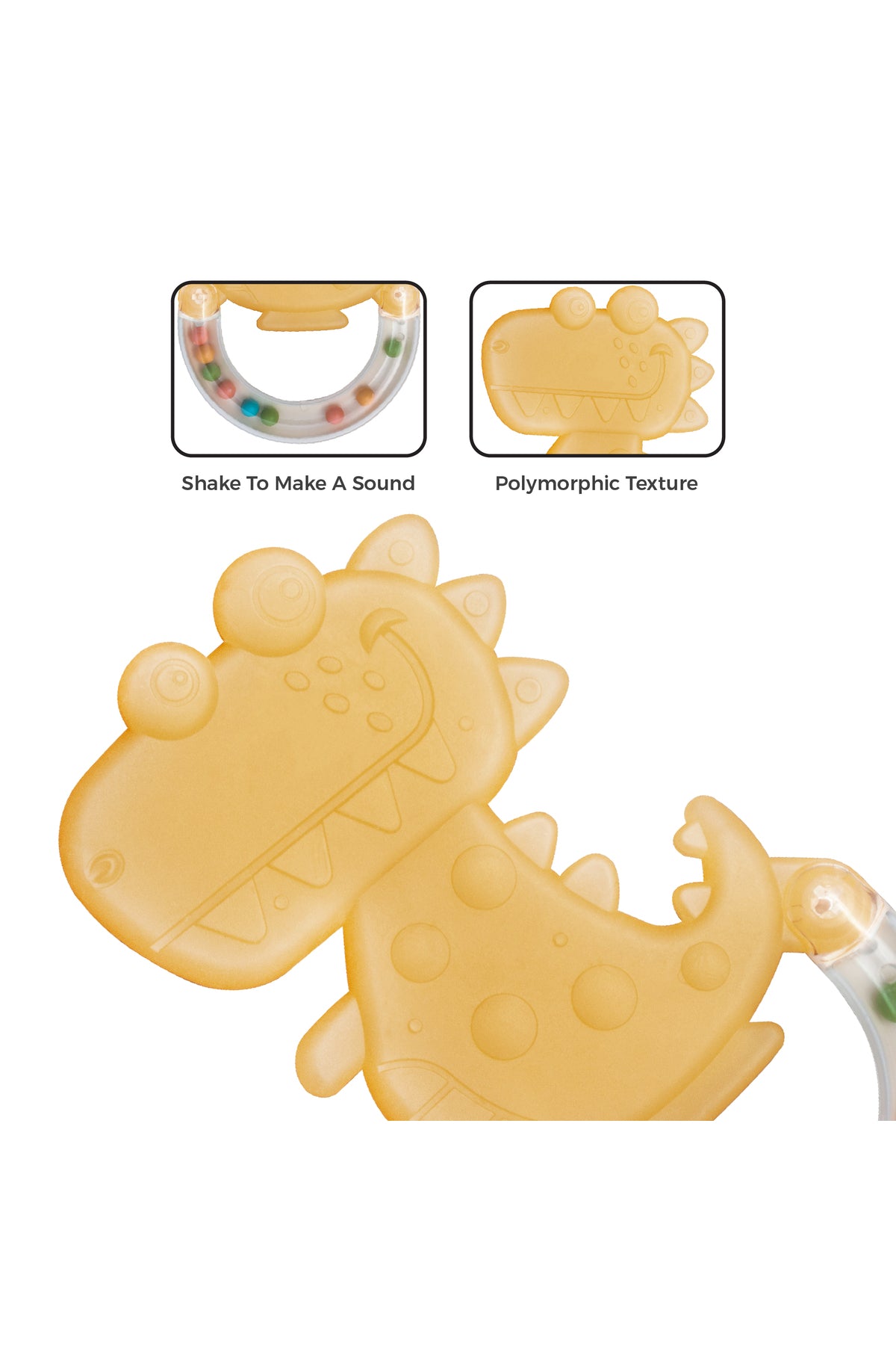 MOON Fuzzy Friends Soft Baby Rattle and Teether Toy- 6m+ -Dino