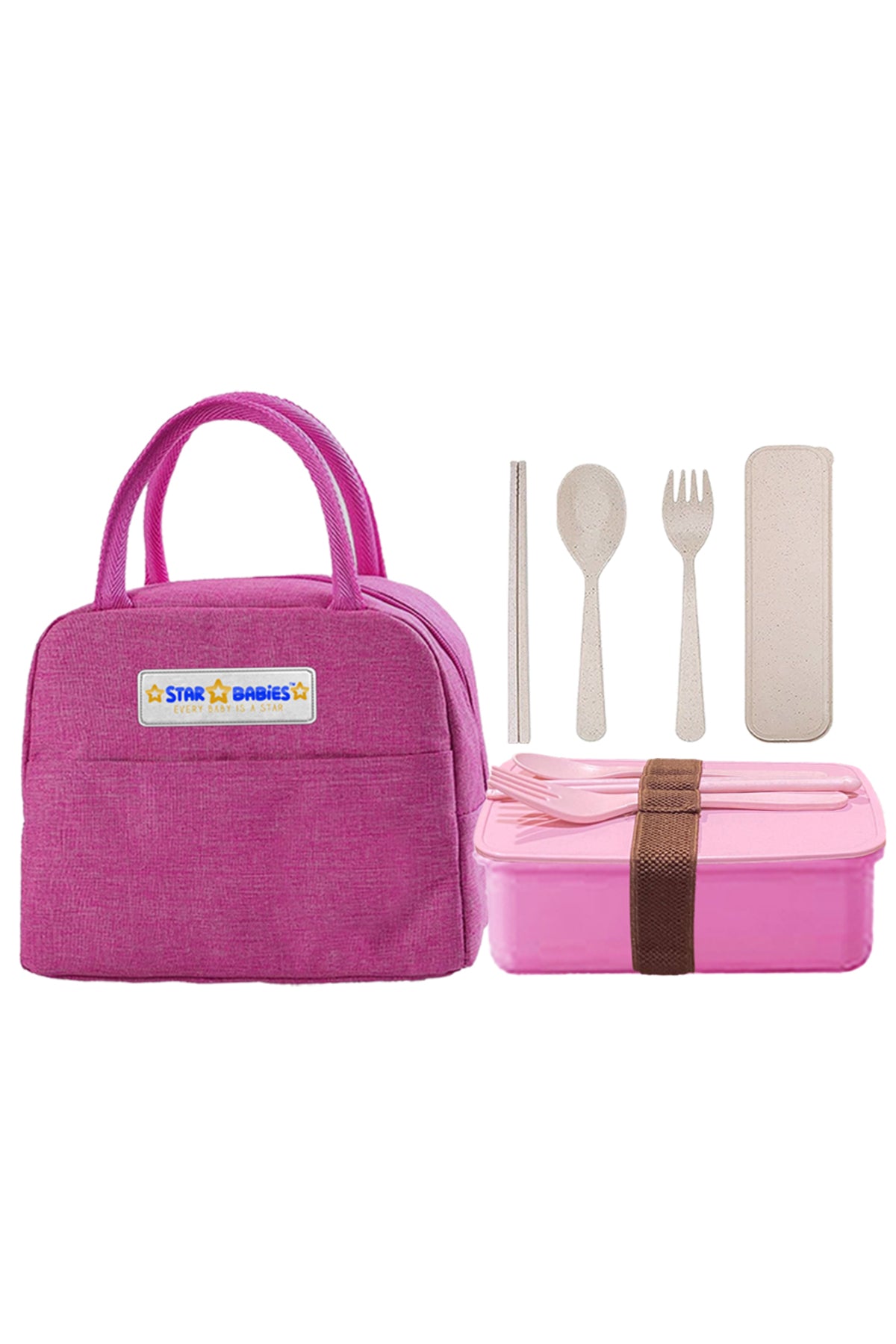 Star babies pack of 3 combo -  Insulated lunch bag with single compartment lunch box and organic cuttlery set.
