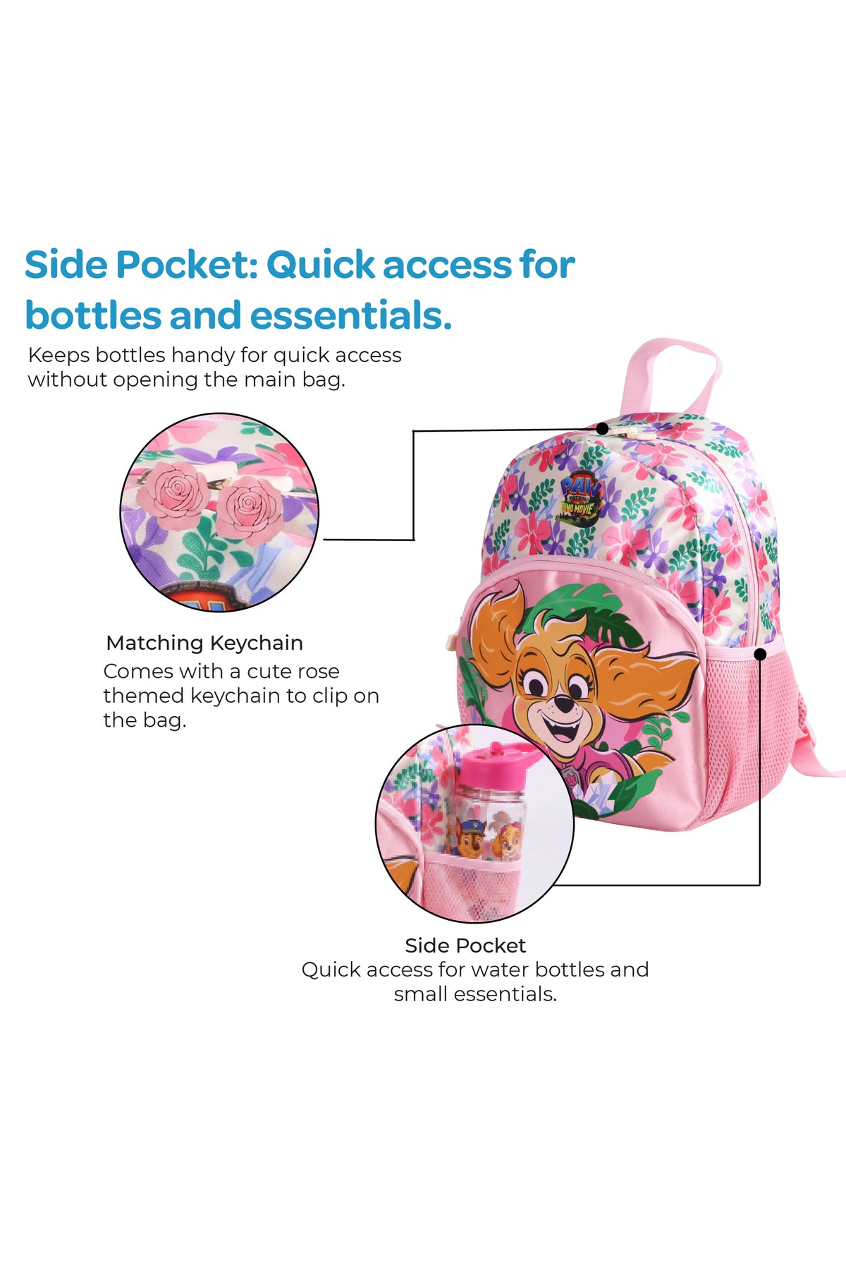 MOON Licensed PAW PATROL 3 in 1 Kids Backpack Set  - (13-Inch) Premium Kids School Bag with Lunch Bag & Pencil Case-Pink