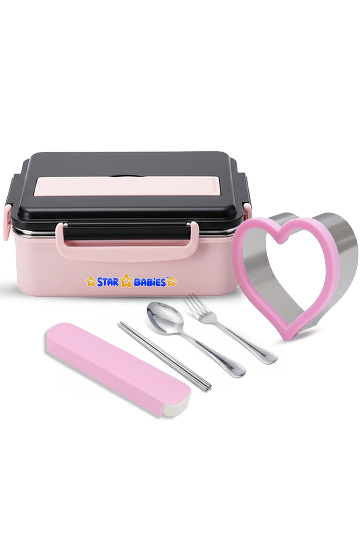 Star Babies - Stainless Steel Lunch Box  &  Cutlery Set with Sandwich Cutter Combo- set of 3.