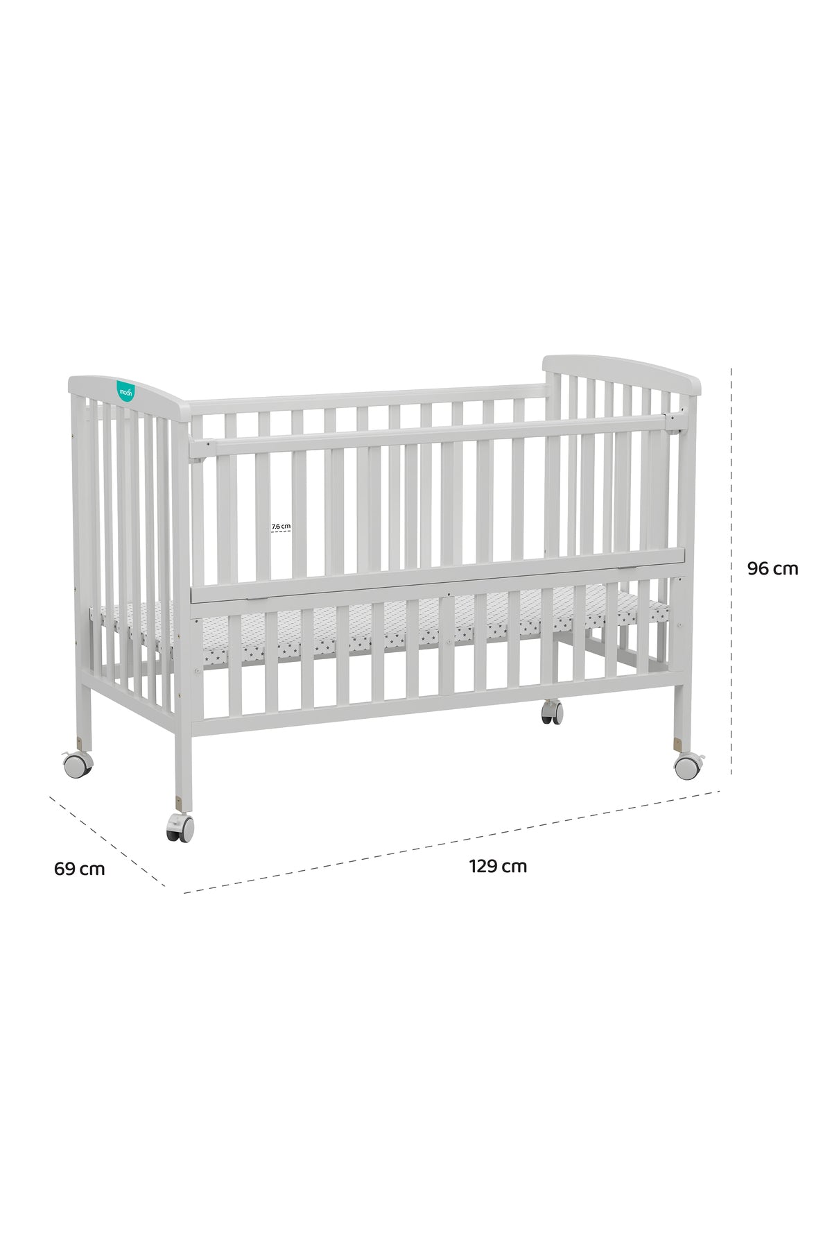 MOON Wooden Portable crib(129X69X96 cm) -White