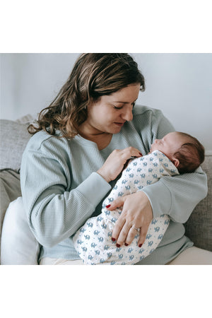 MOON Bamboo Muslin Wrap/ Swaddle-Elephant Print & Blue.