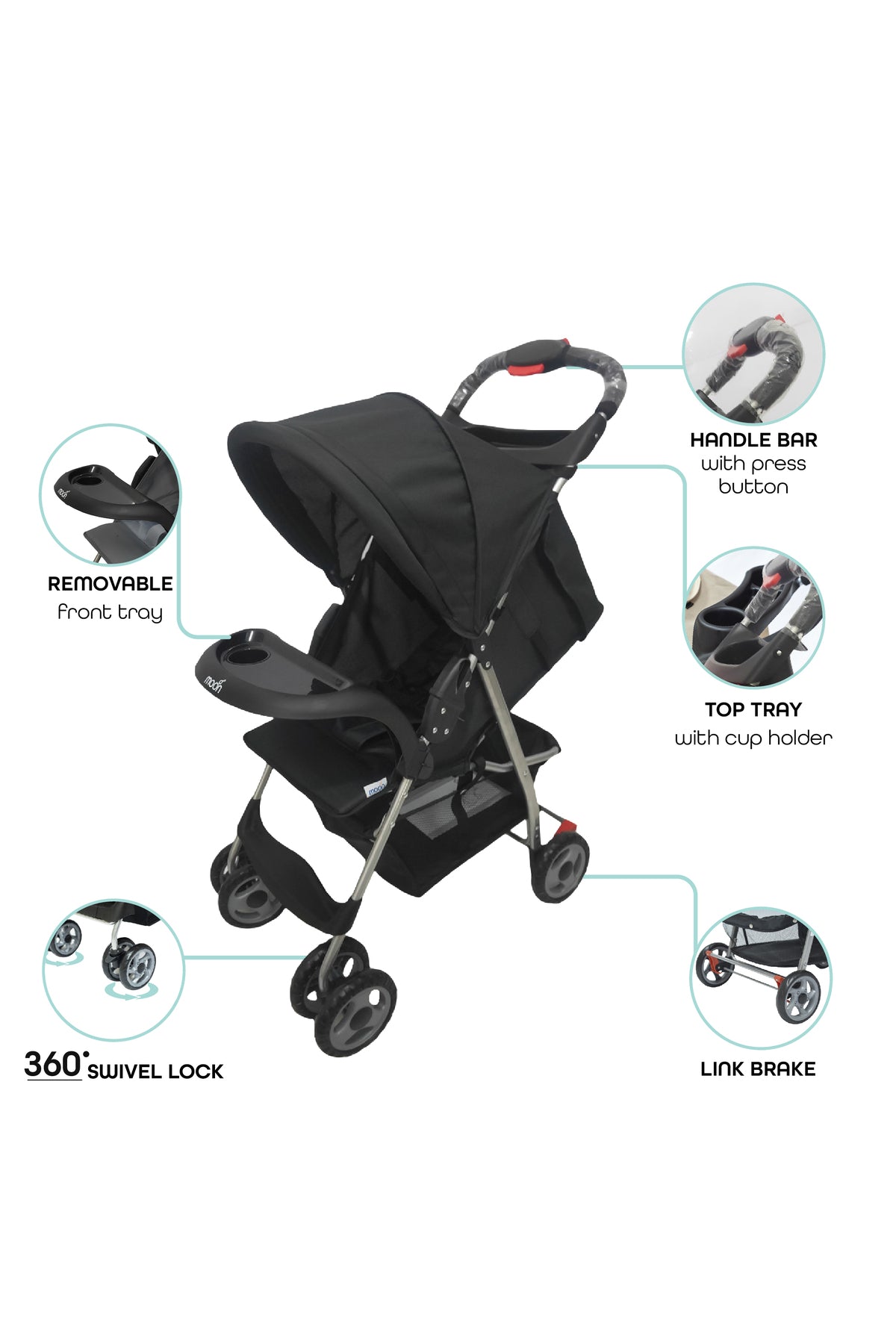 MOON - Bezik One Fold Stroller - Black