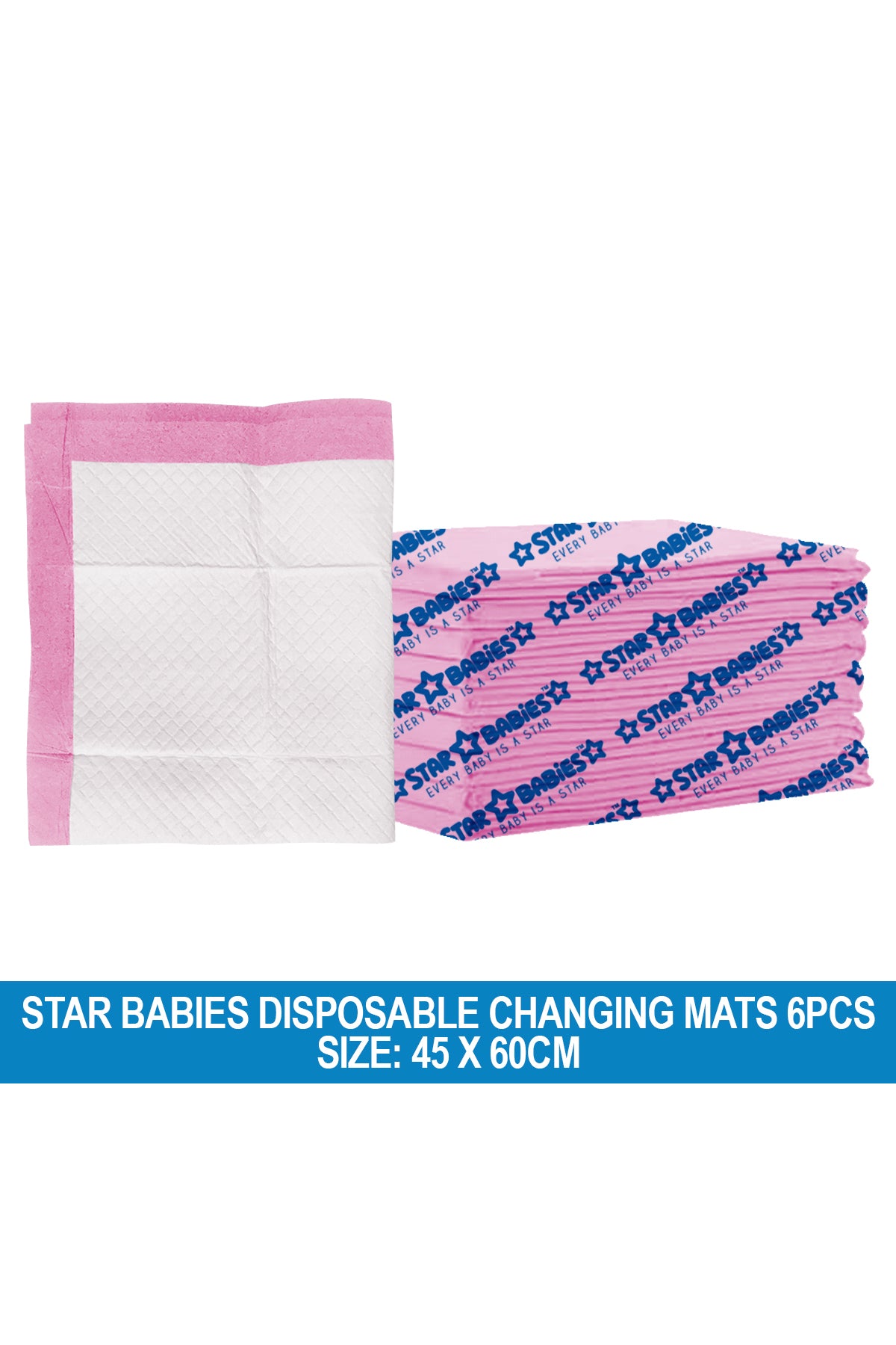 Star Babies Disposable Changing mat Large (45 x 60cm) Pack of 6 - Pink