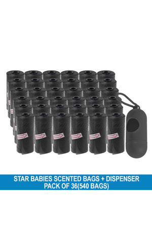 Star Babies - Disposable Scented Nappy Bag With Dispenser - Black - Pack of 36 - 540pcs