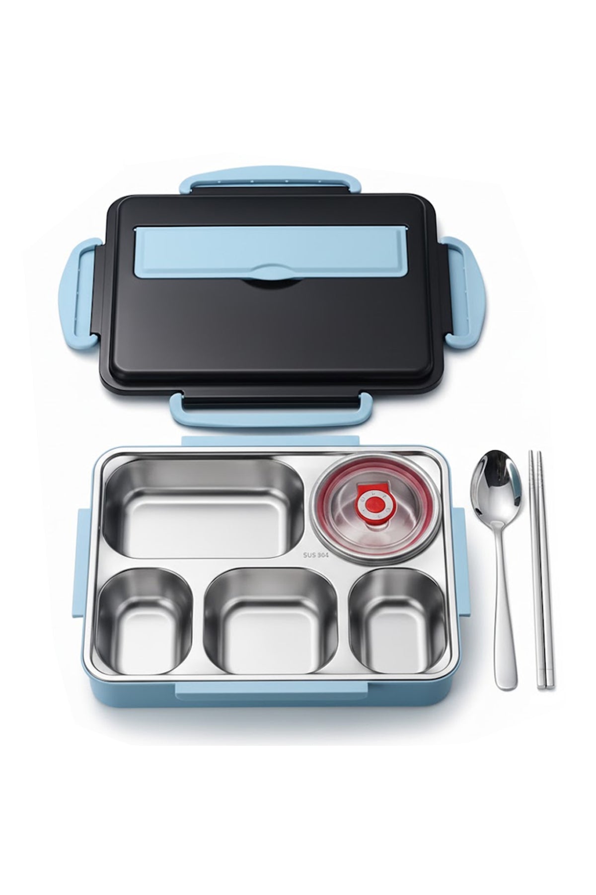 Star Babies Food Grade 304 Stainless Steel Bento Lunch Box with 5 Compartments and Leak-Proof Lid - Blue