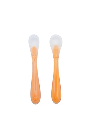 Moon  Baby Silicone feeding Spoon Set – Baby Led Weaning- First Stage -Soft Gum-Friendly, BPA Free,Pack of 2-Orange