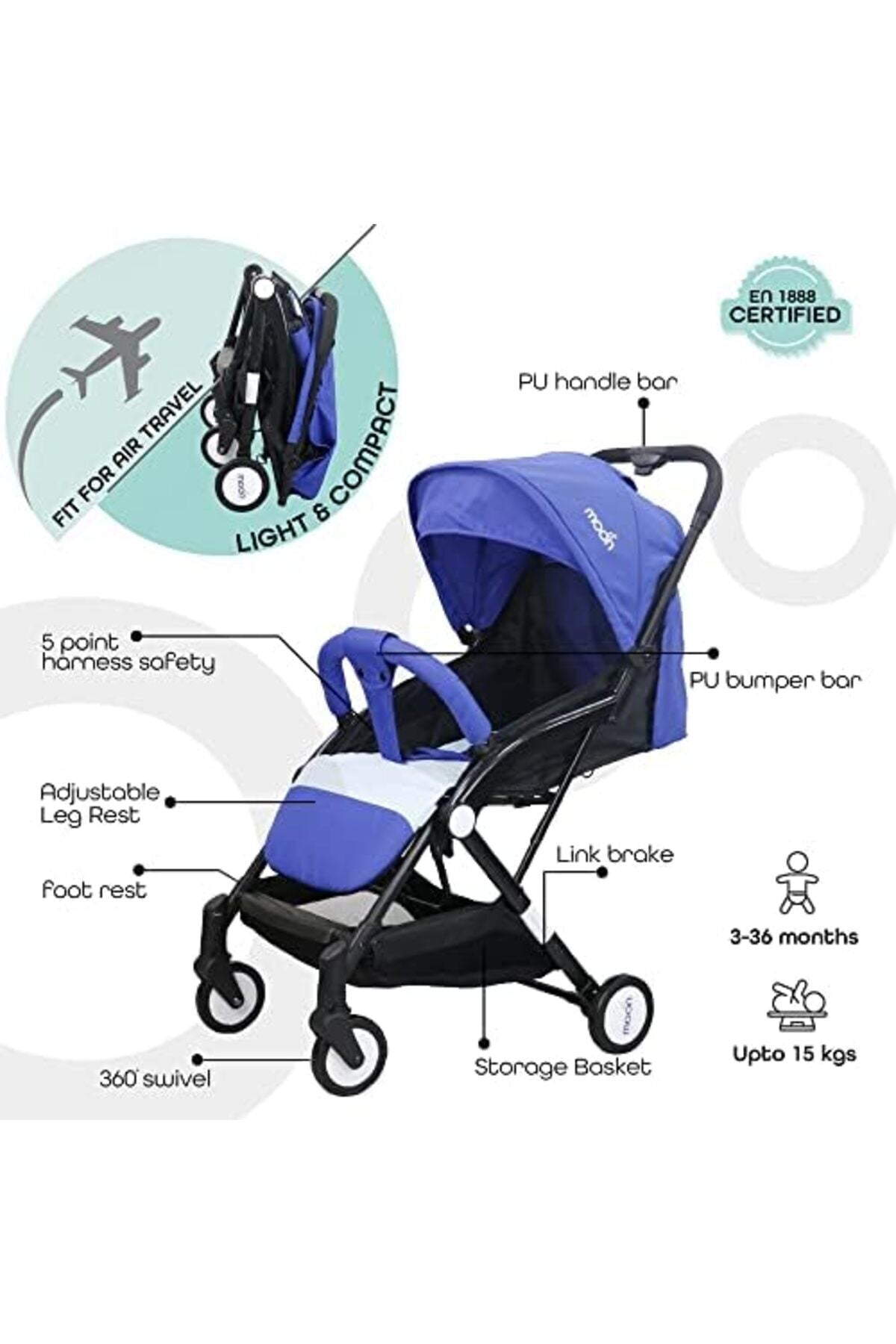 MOON Travel-Lite  - Cabin Stroller,Royal blue