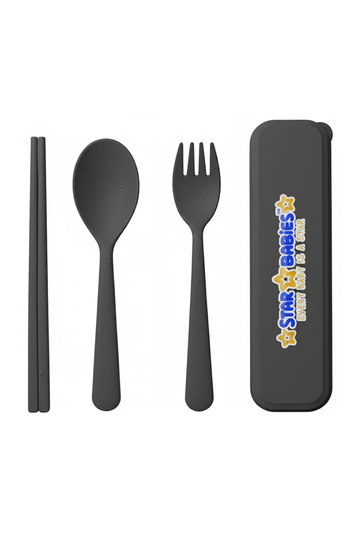 Star Babies -Organic  Spoon, Fork & Chopsticks Set - Black