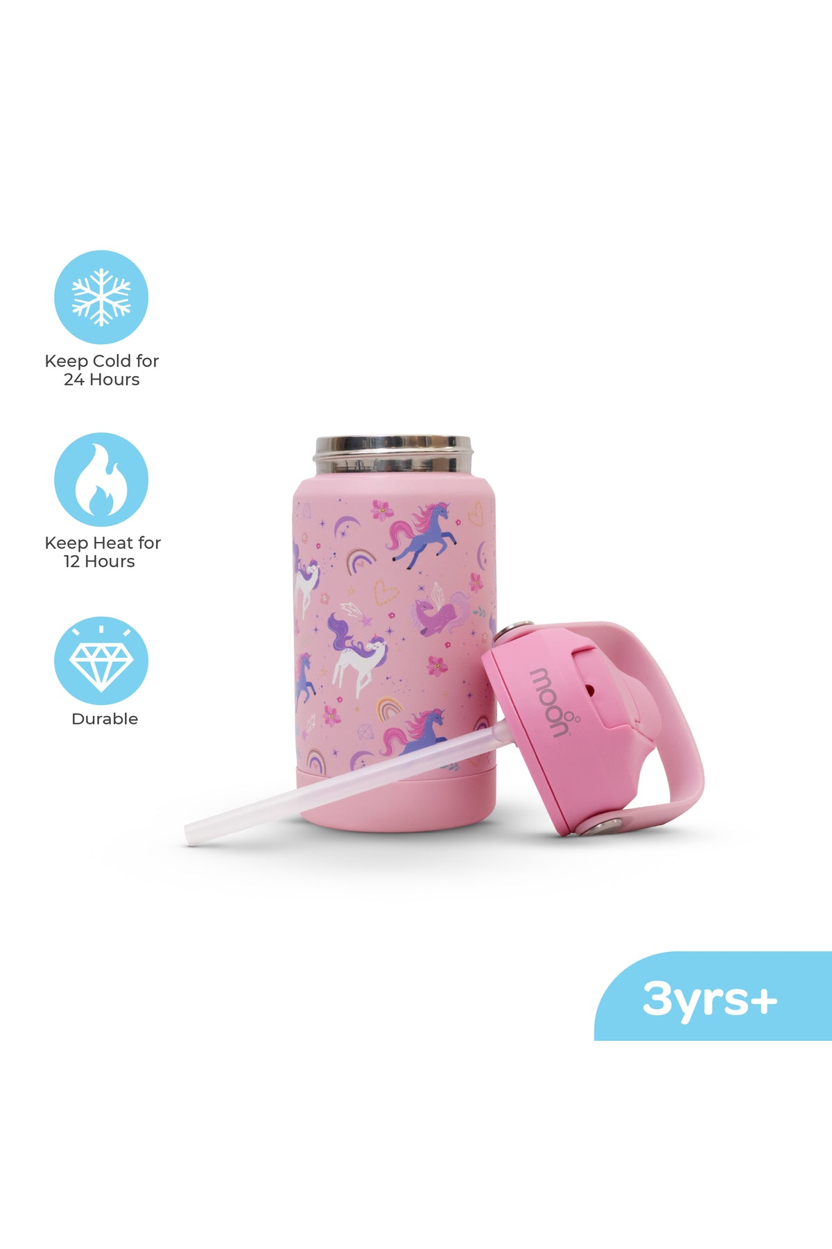 MOON Kids Insulated Water Bottle – BPA Free,Leak Proof Sipper for Toddlers – Eco-Friendly – Stays Cold or Warm for Hours -Unicorn