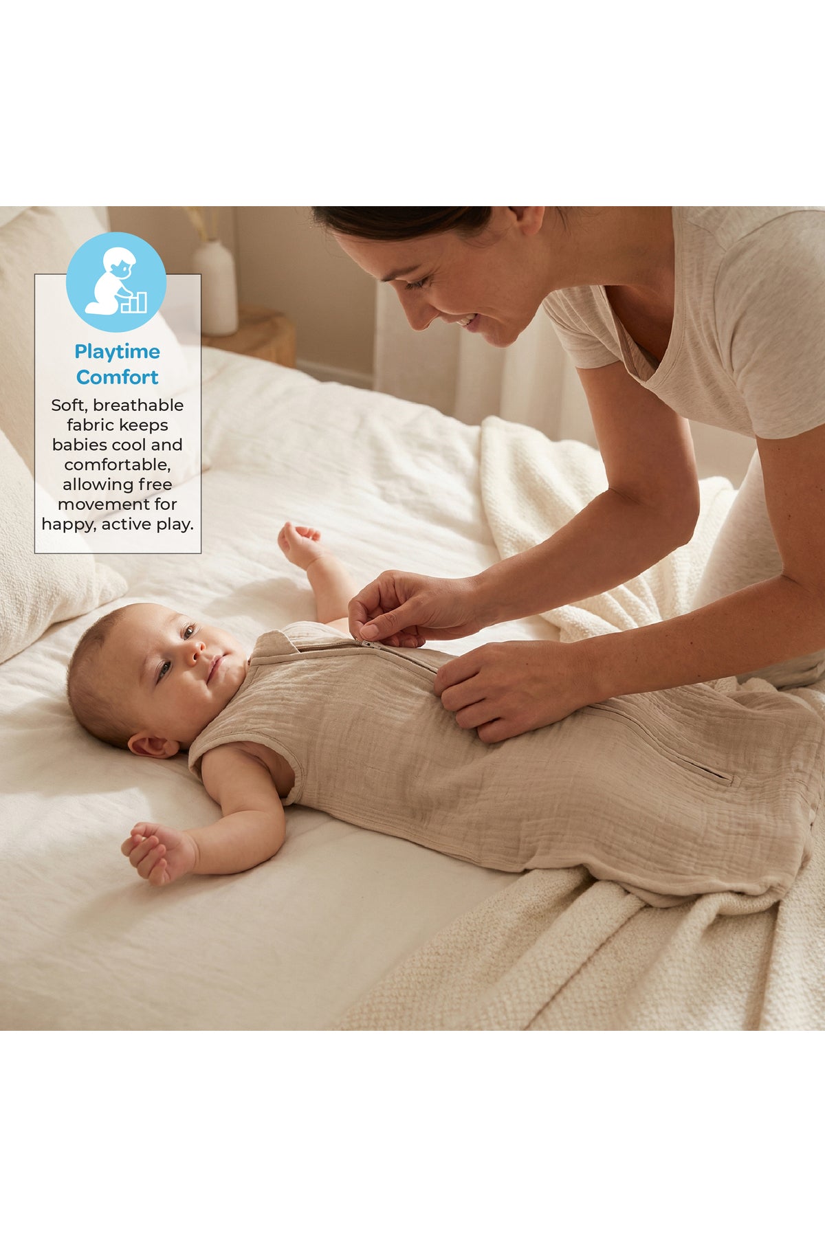 MOON Organic Crinkle Muslin Sleep sack  1 Tog (0-6 Months )-Brown