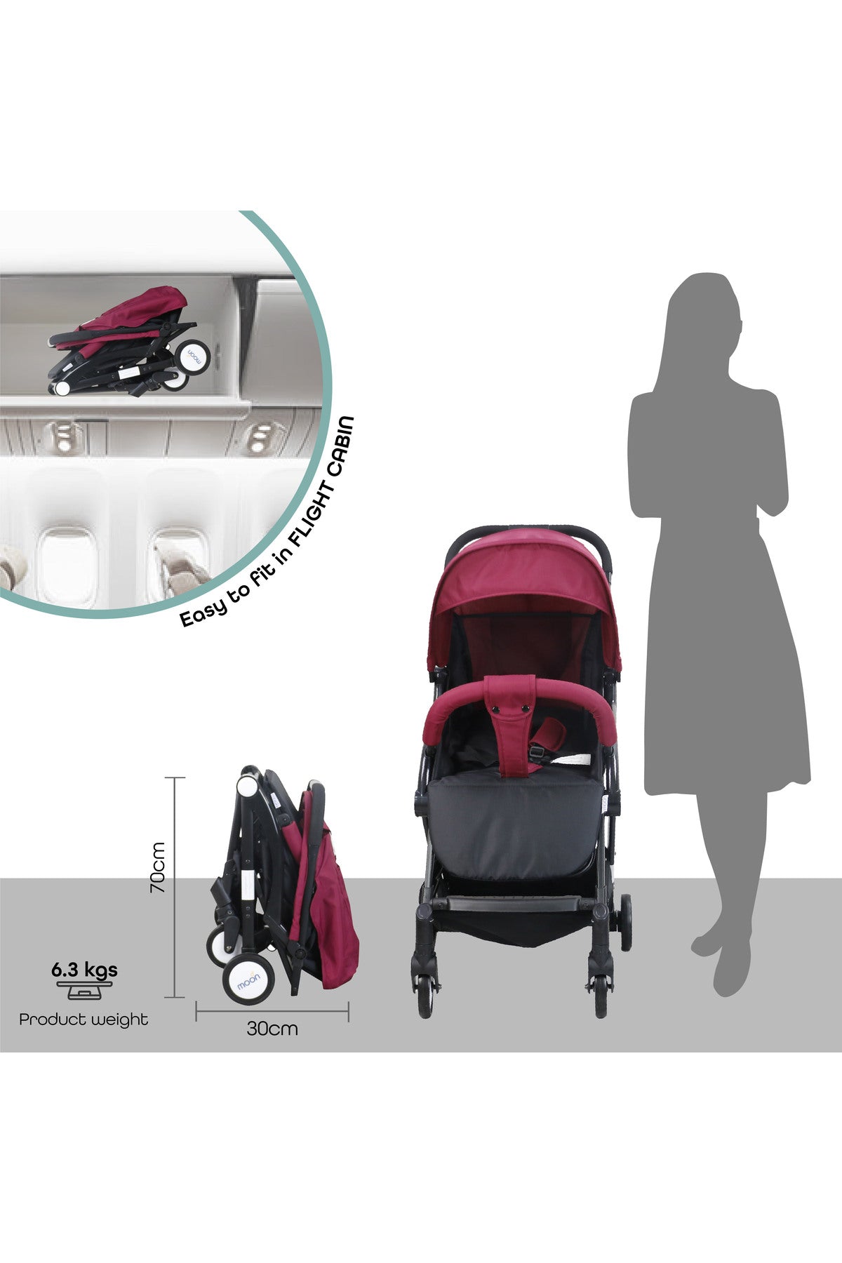 MOON Travel-Lite  - Cabin Stroller,Dark Red