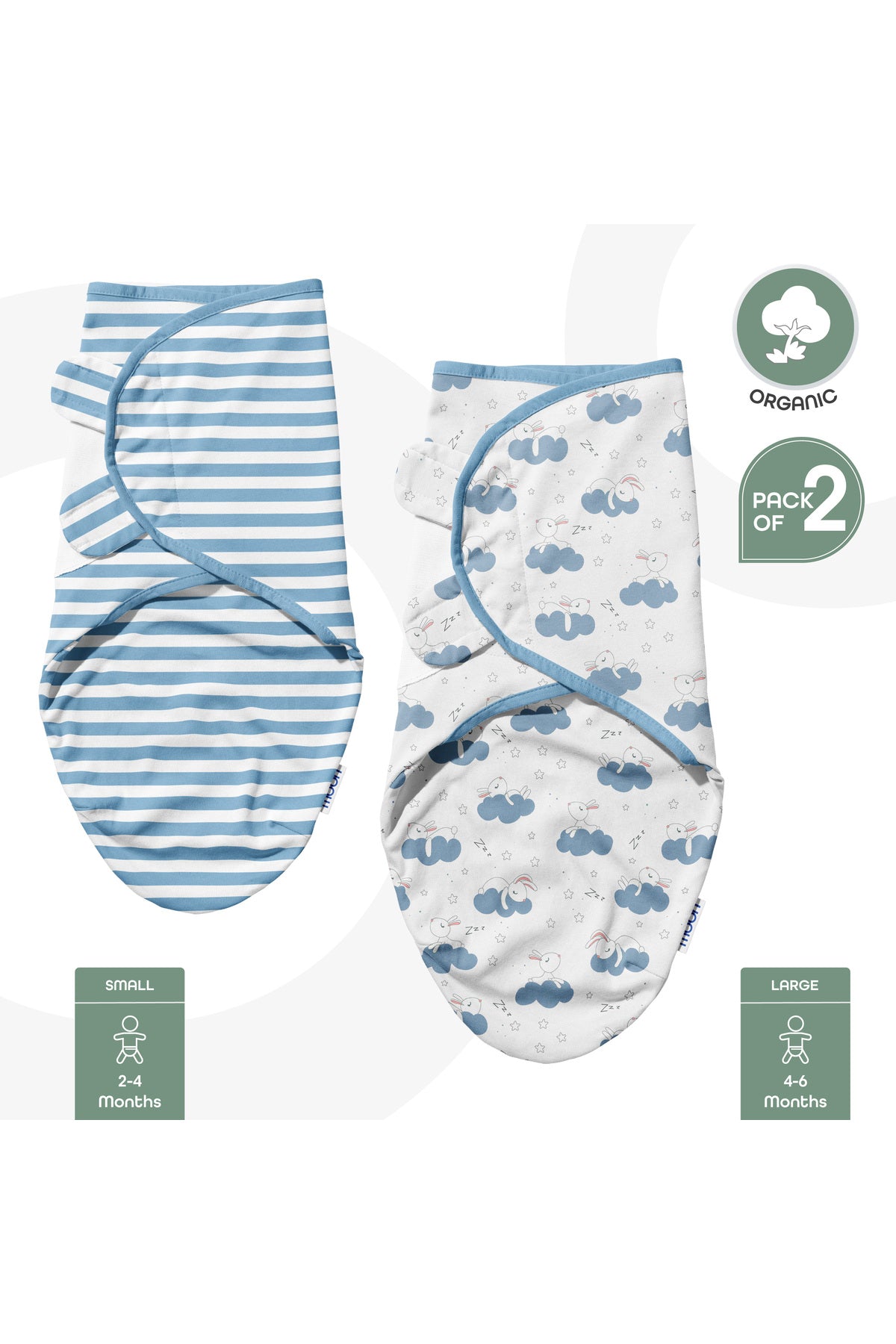 MOON Organic  swaddle - Blue rabbit and stripes