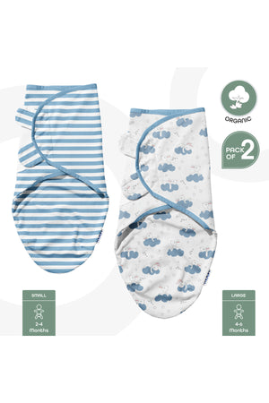 MOON Organic  swaddle - Blue rabbit and stripes