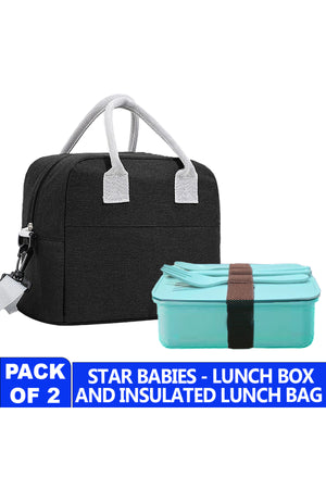 Star Babies Insulated Lunch Bag with Organic Lunch Box and Cutlery -Black