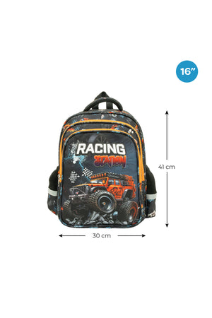 MOON  3 in 1 Kids Backpack  Set   - (16-Inch) Premium Kids School Bag with Lunch Bag & Pencil Case-Racing Car