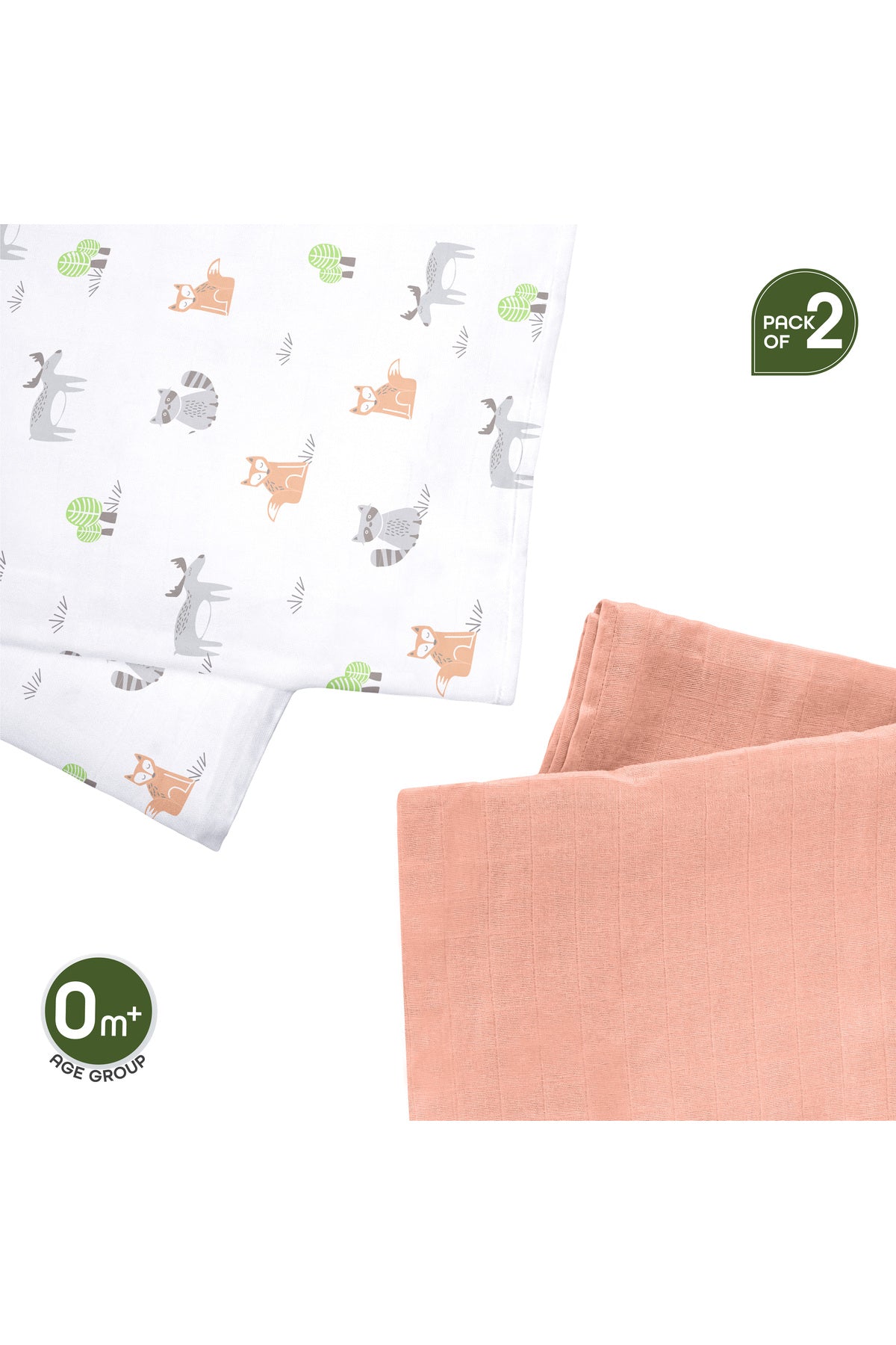 MOON Bamboo Muslin Wrap/ Swaddle-Forest Print & peach.