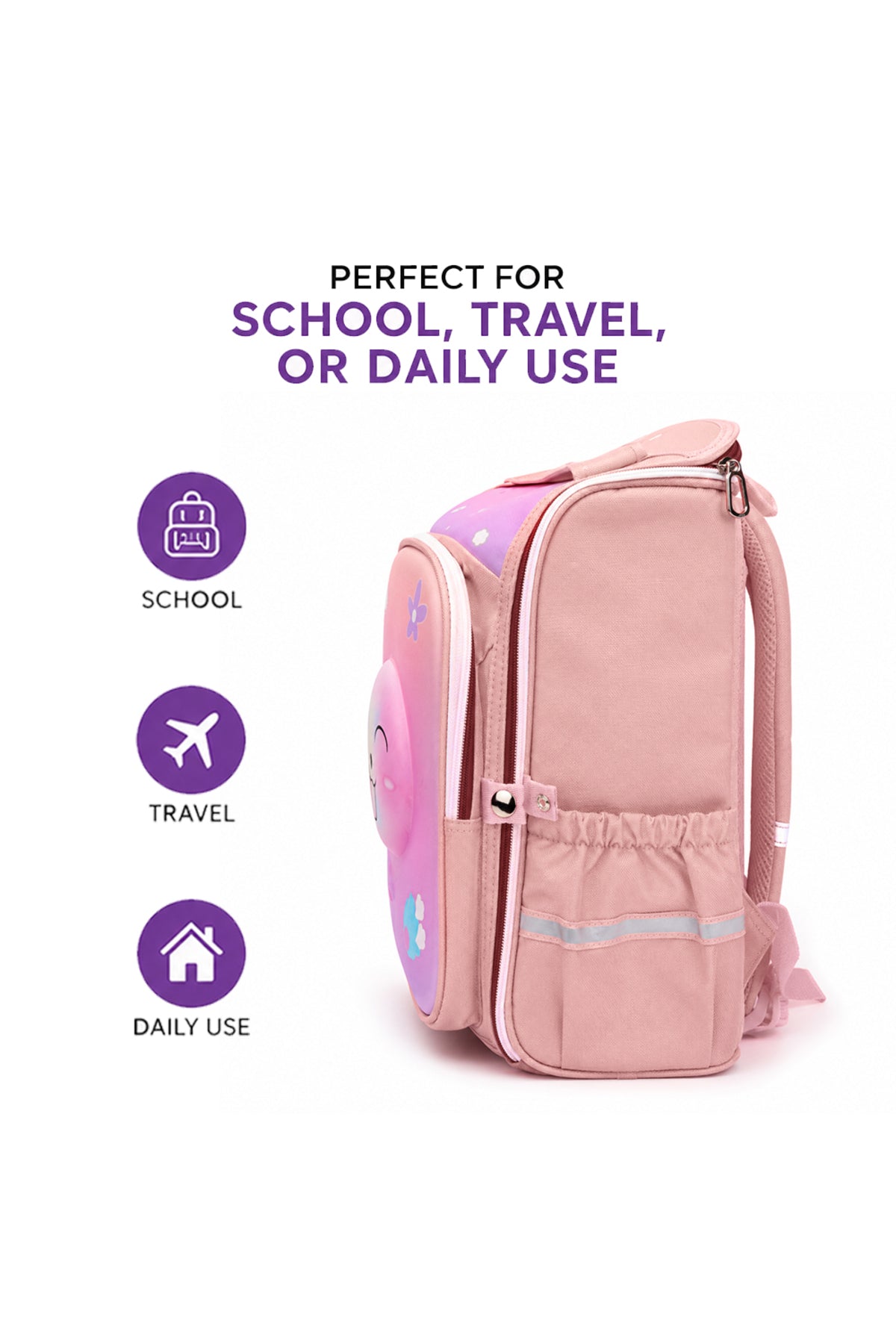 Cocobee - Cute Printed Backpack For Girls, 14.9 Inches, Adjustable Shoulder Strap - Pink