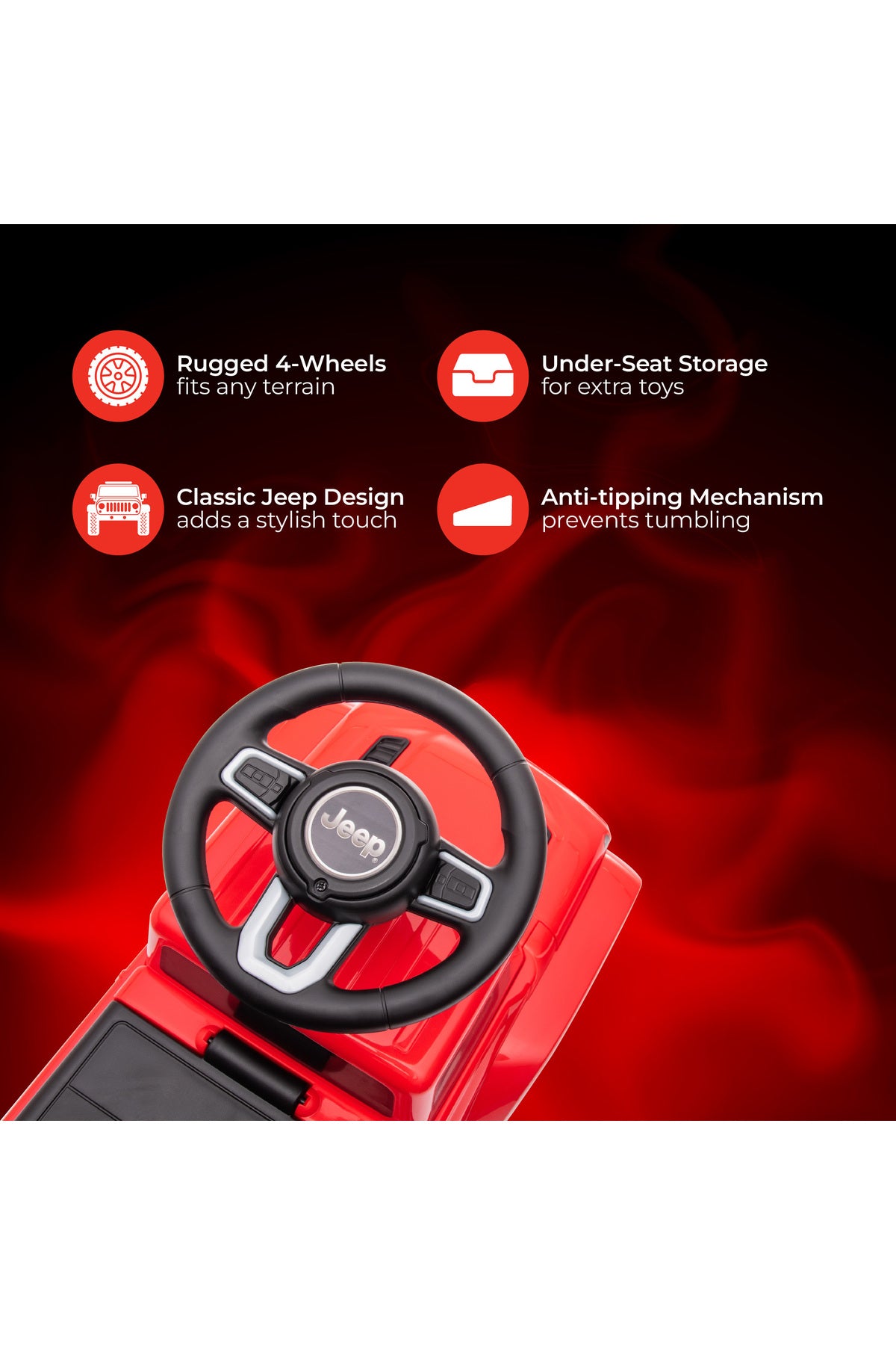 MOON Ride on Jeep Gladiator for Boys and Girls, 18-36 Months with Anti-Tipping Mechanism-Red