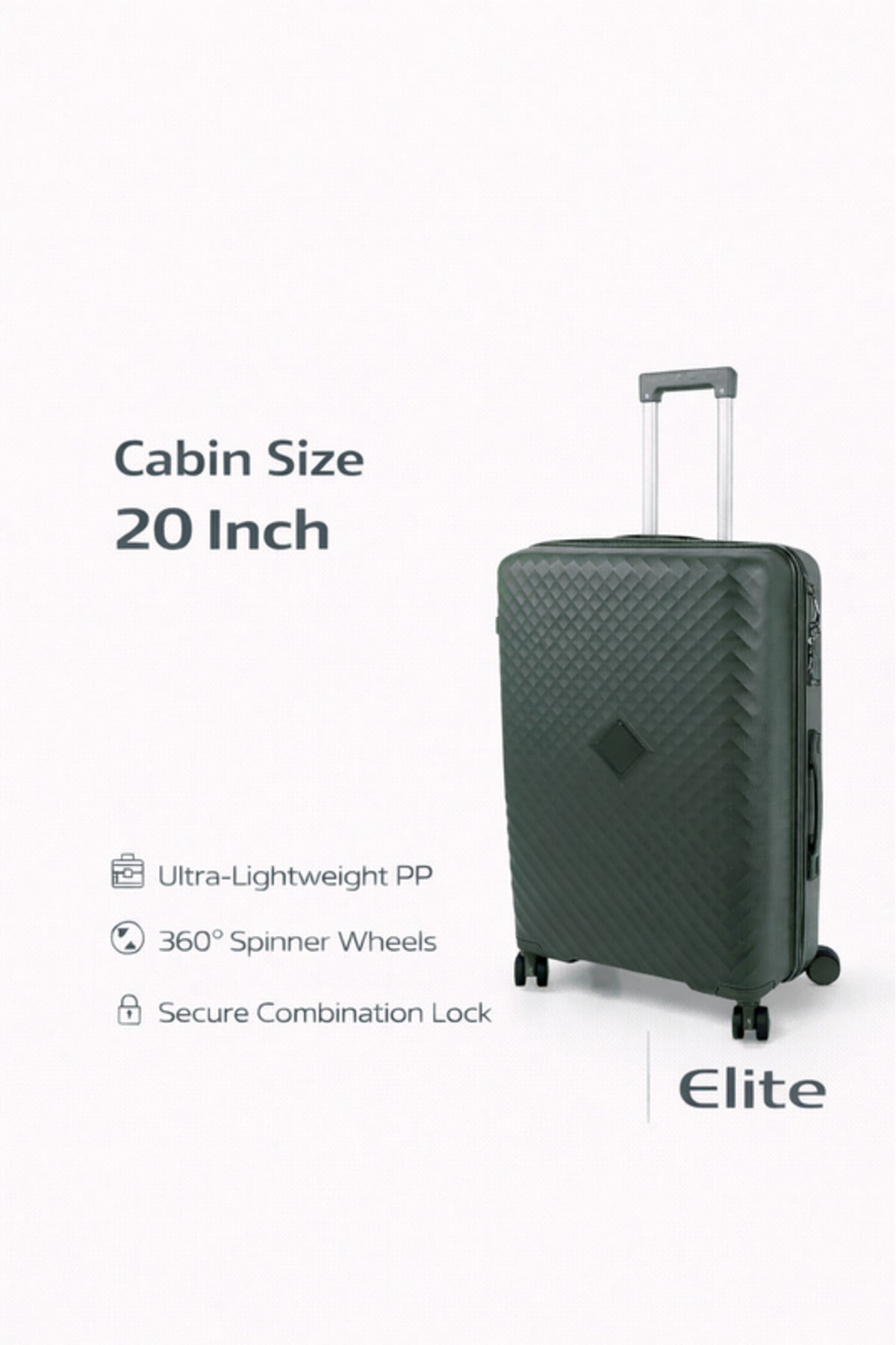 ELITE- Premium Hard-Shell Luggage 20 inch – Lightweight Spinner Suitcase – Dark Green